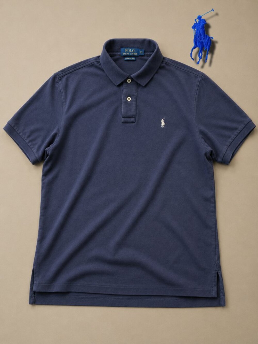 Polo Ralph Lauren Navy Blue Cotton Polo Shirt Men's L White Pony Logo